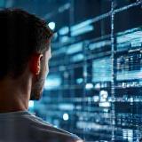 Discovery process visual: person exploring data points